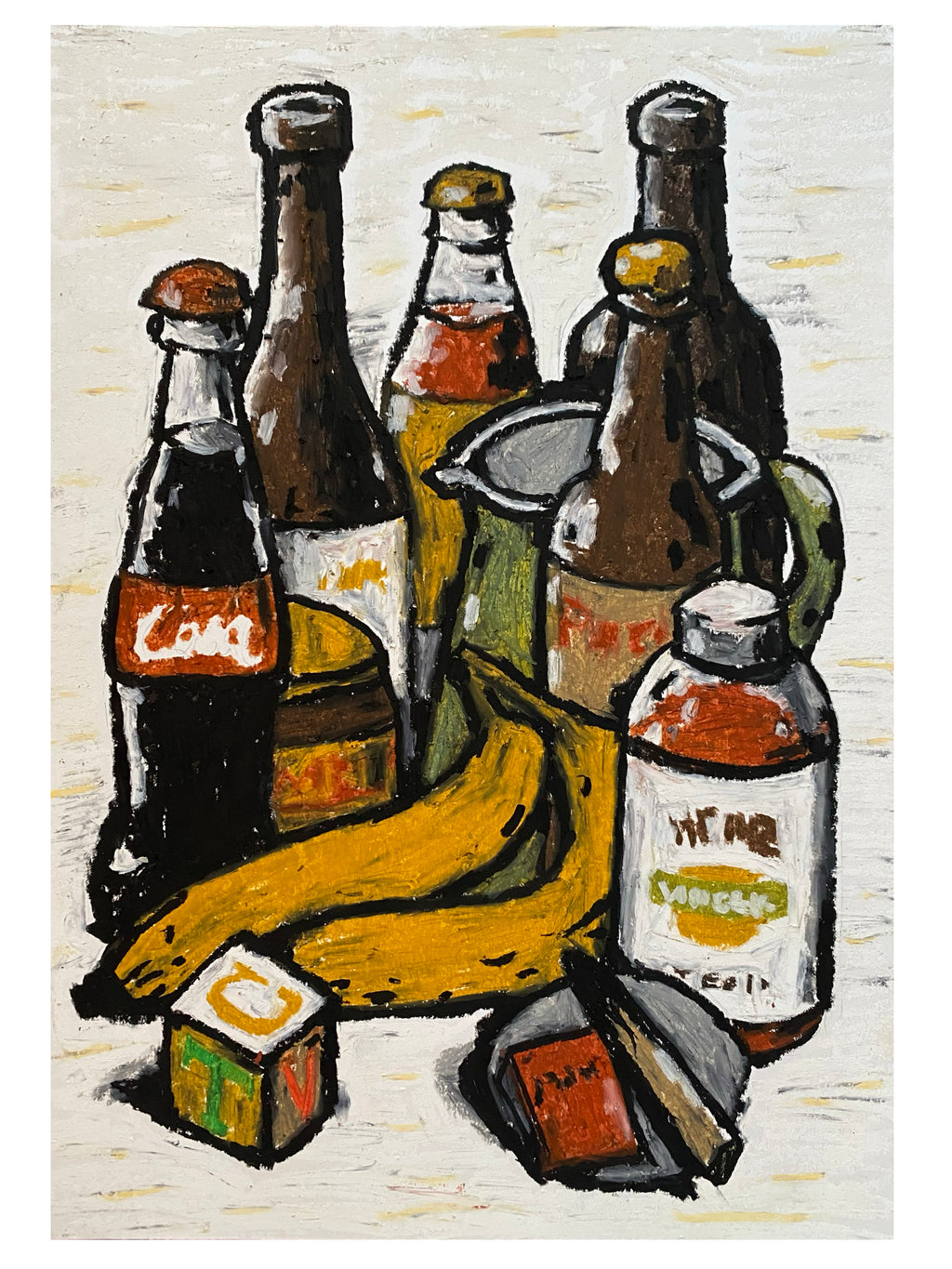 Two bananas and a green pitcher