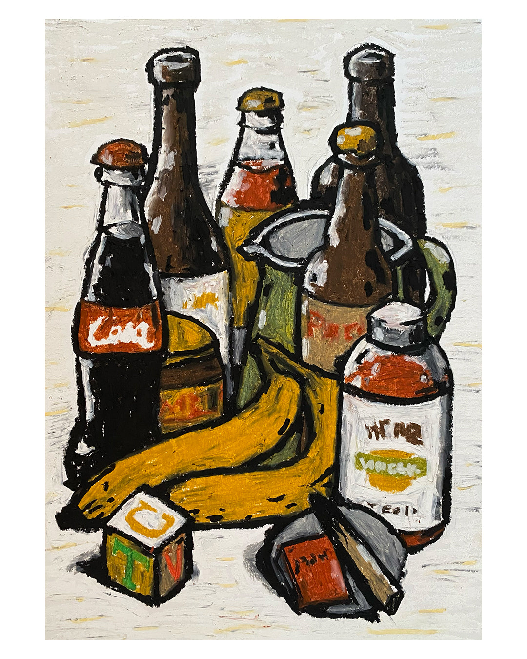 Two bananas and a green pitcher