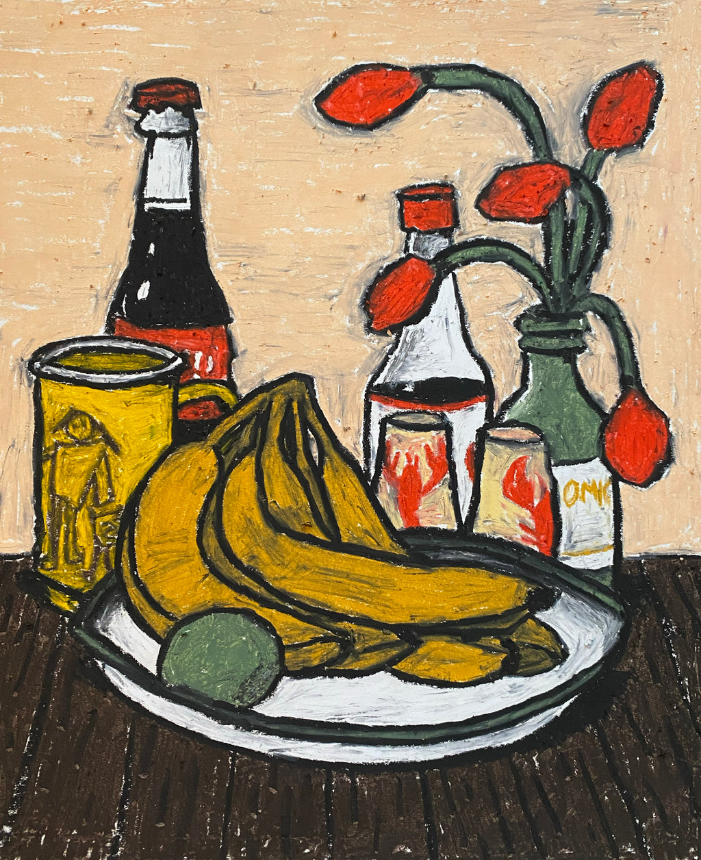 Five red tulips and Franco's cup