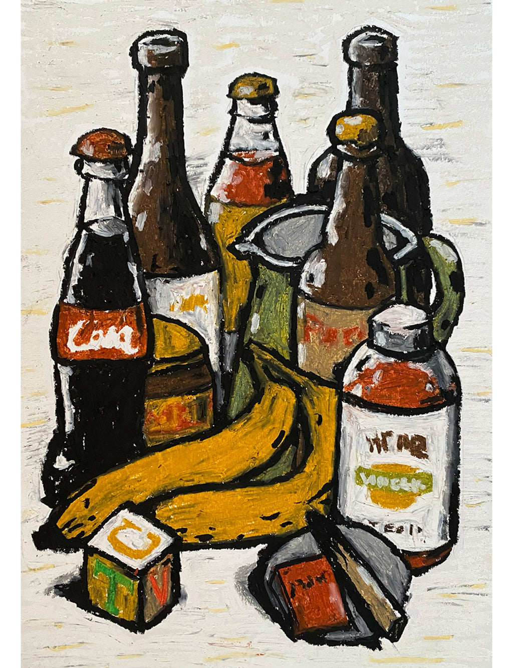 Two bananas and a green pitcher