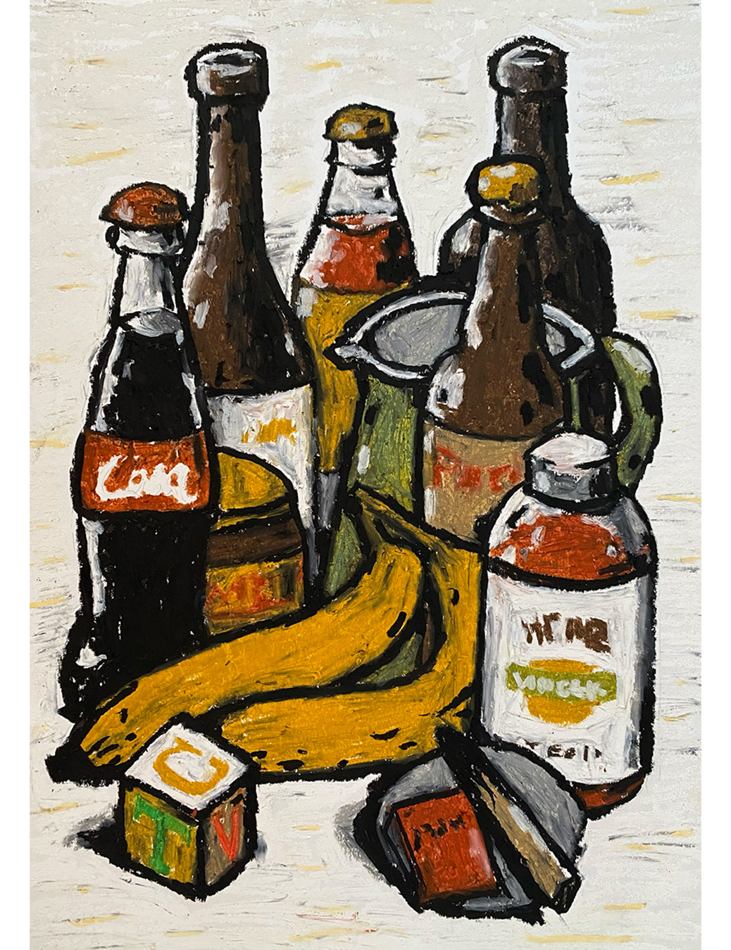 Two bananas and a green pitcher